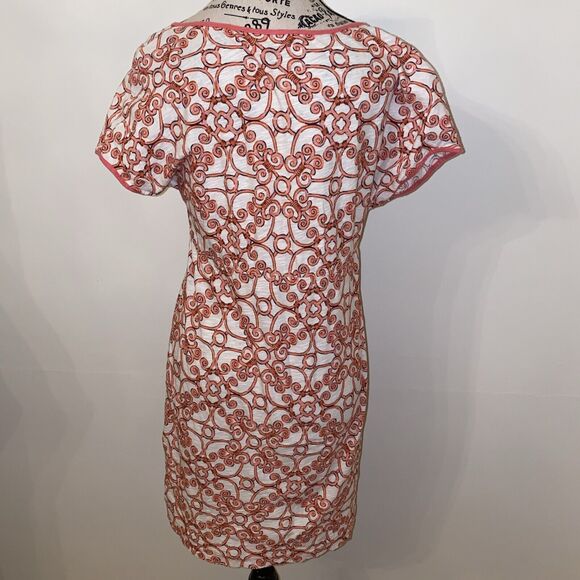 Tommy Bahama Mini Dress Size Small Pink White V Neck Short Sleeve Cotton Printed - Picture 3 of 9
